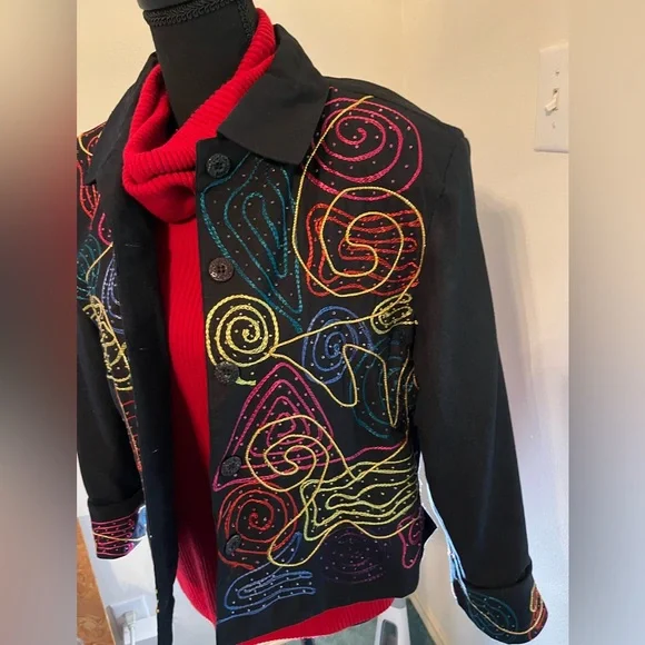 M Festive Colorful Waist Jacket. Detailing on front & cuff. 100% Cotton. - Picture 12 of 16